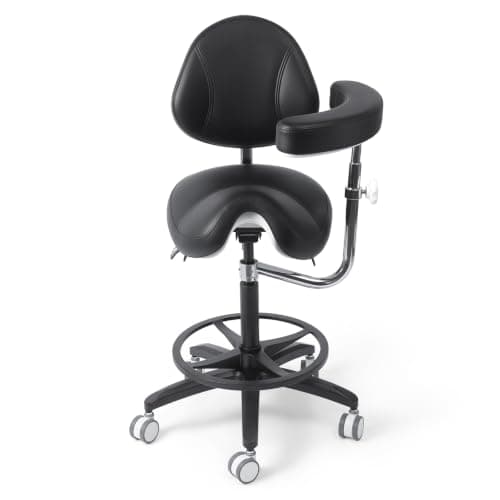 JMU Dental Saddle Stool with Back and Swivel Armrest